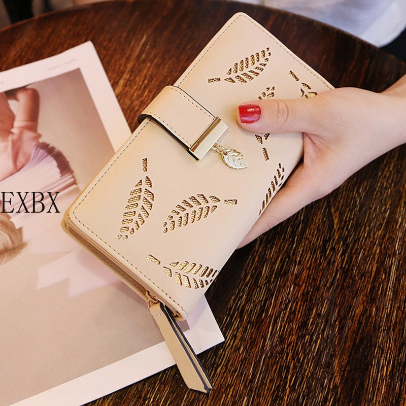 Hollow Golden Leaf Buckle PU Leather Wallet