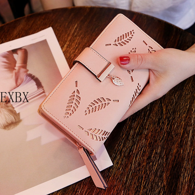 Hollow Golden Leaf Buckle PU Leather Wallet