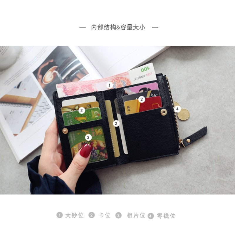 Vertical Buckle Cherry Embroidered Short Wallet