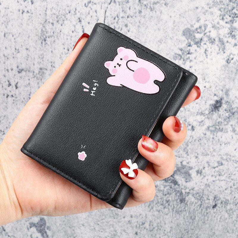 Cute Cat Leather Small Card Holder Wallet