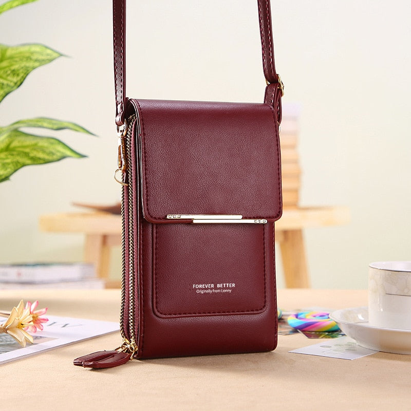 Fashion Soft Leather Touch Screen Cell Phone Bag