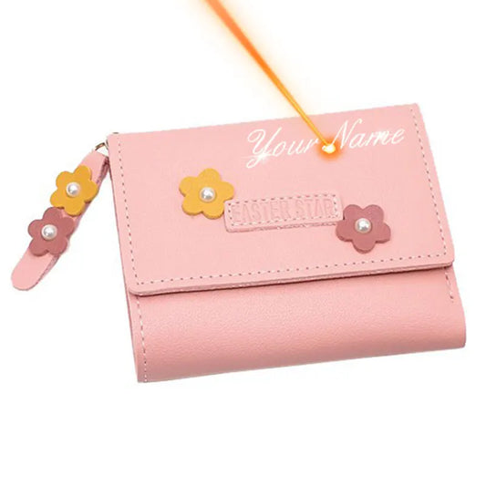 Short Name Customized Flower Decoration Design Cute Wallets