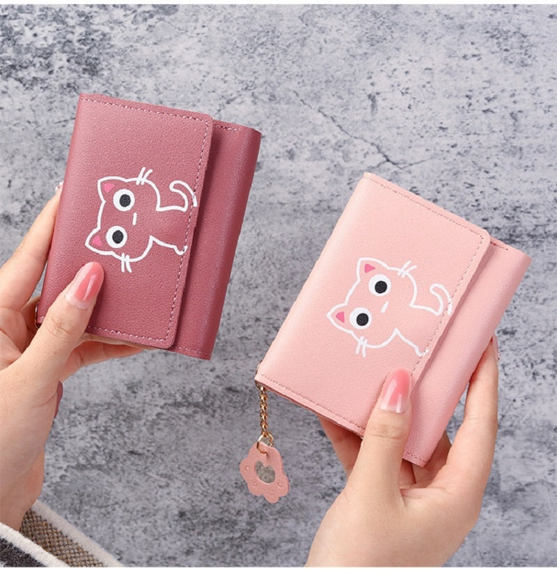 Cute Cat Leather Small Card Holder Wallet