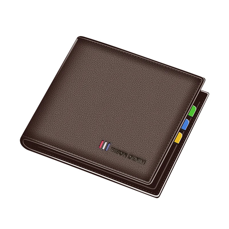 BISON DENIM Genuine Leather Men Wallets RFID Bifold