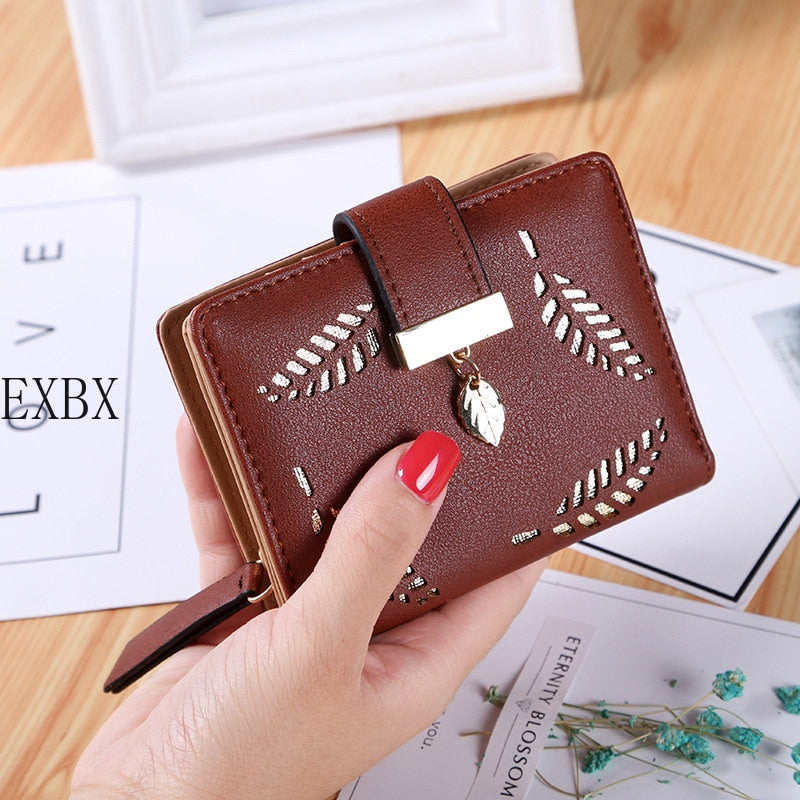 Hollow Golden Leaf Buckle PU Leather Wallet