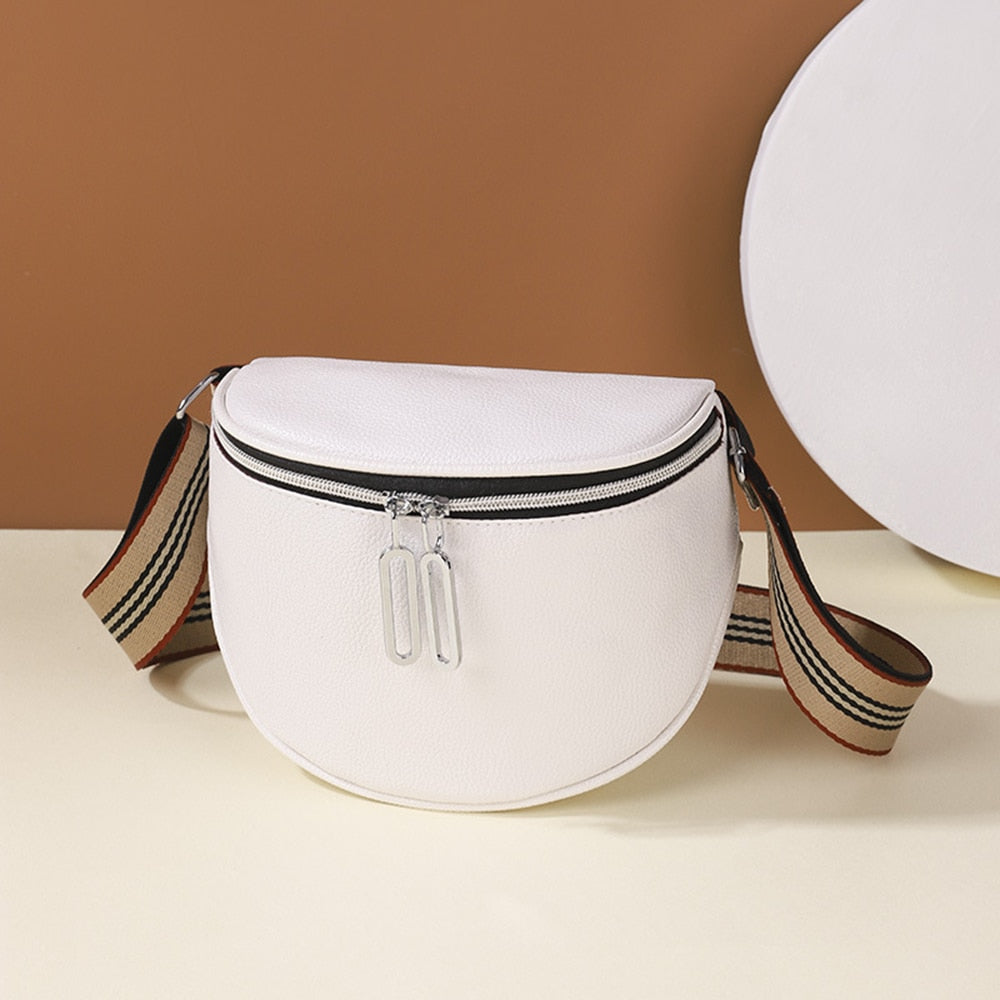 Casual PU Leather Wide Stripe Crossbody Bag