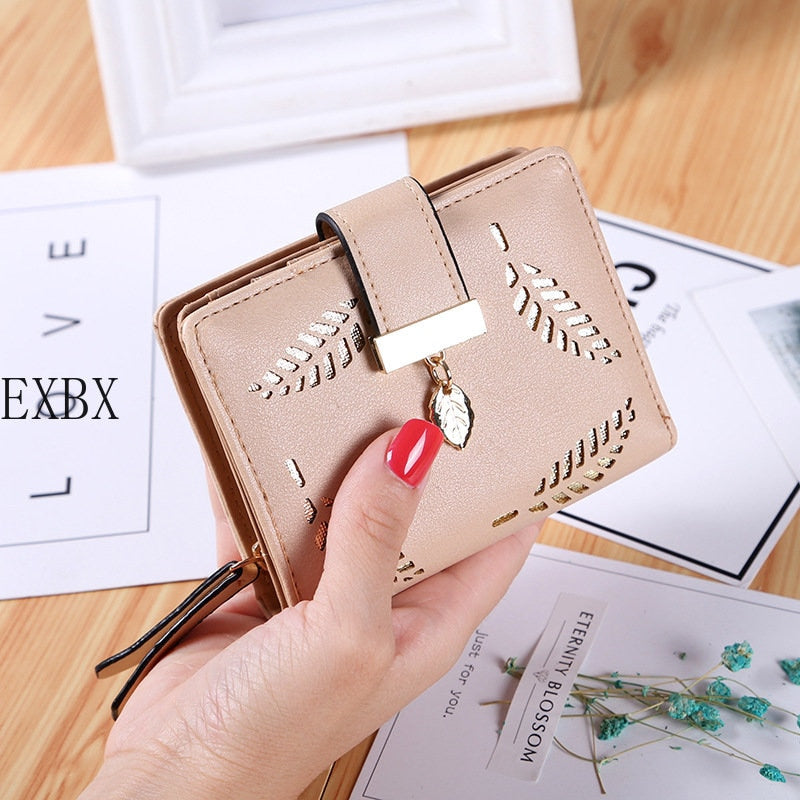 Hollow Golden Leaf Buckle PU Leather Wallet