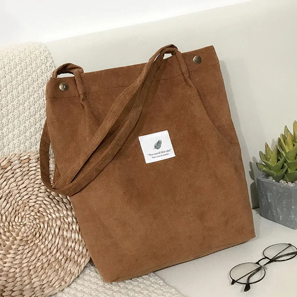 Corduroy Reusable Casual Outdoor Tote Bag