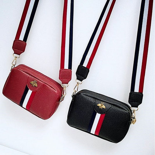 Bee Leather Wide Stripe Fashion Crossbody