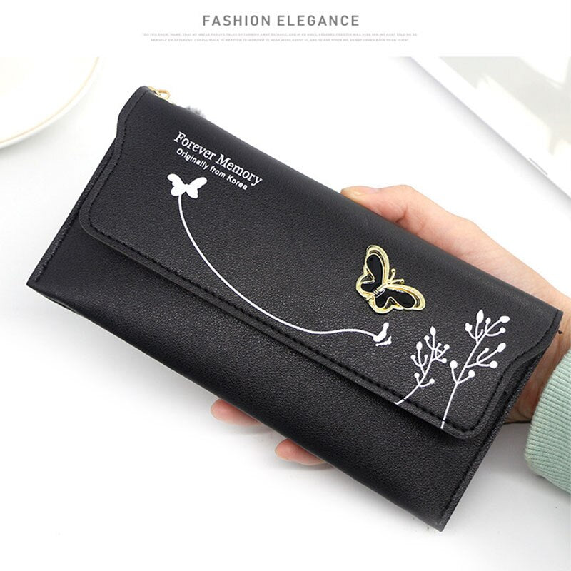 Fashionable Long Pure Color Wool Ball Bow Clutch Wallets