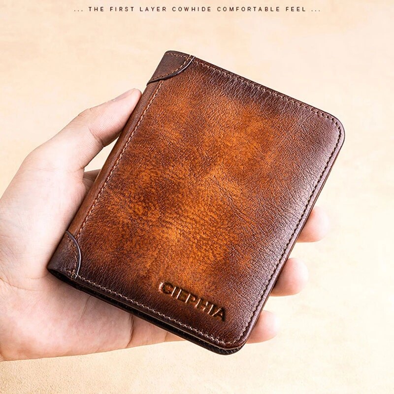 Genuine Leather Vintage Thin Short Wallet