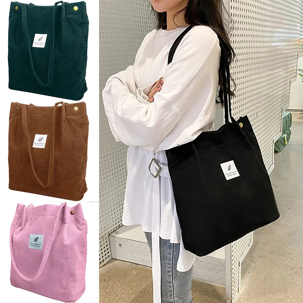Corduroy Reusable Casual Outdoor Tote Bag