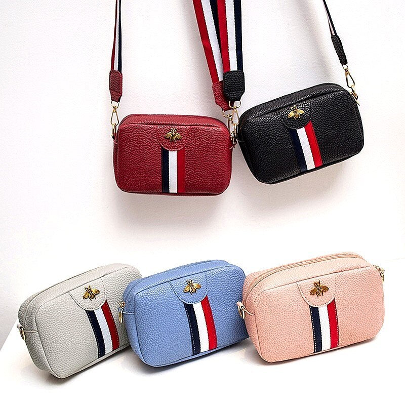 Bee Leather Wide Stripe Fashion Crossbody