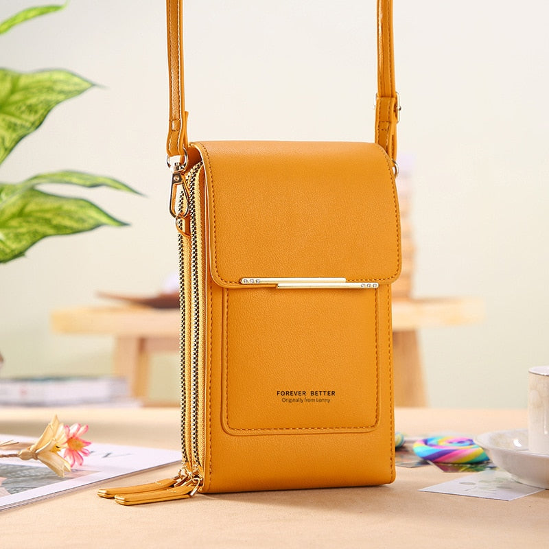 Fashion Soft Leather Touch Screen Cell Phone Bag