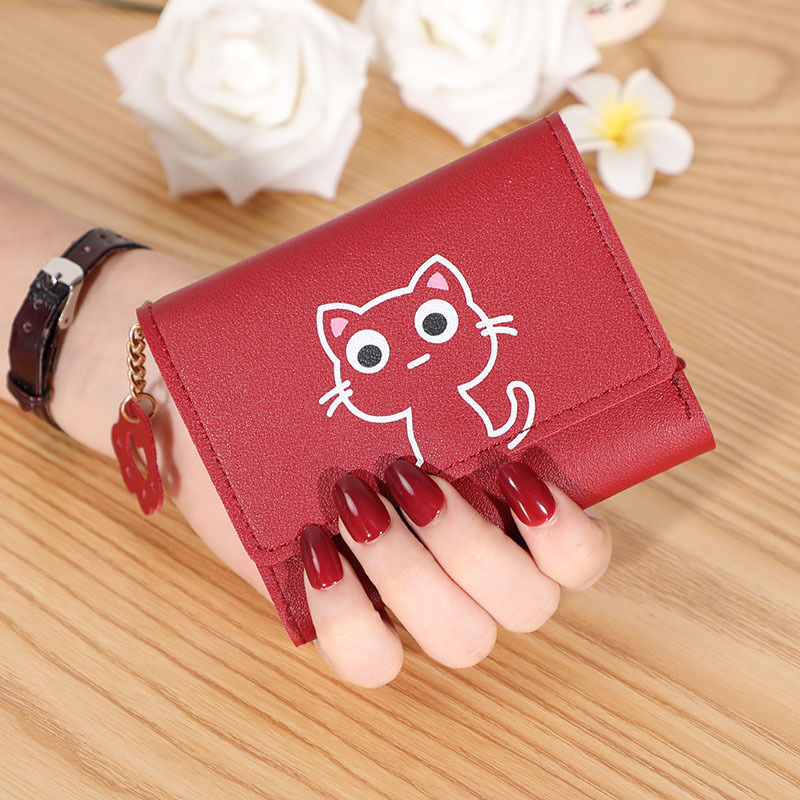 Cute Cat Leather Small Card Holder Wallet