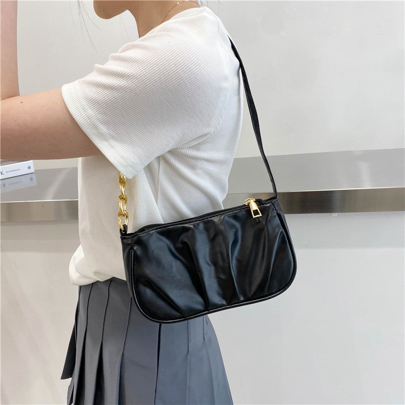 Vintage Pleated Thick Chain Shoulder Underarm Bag