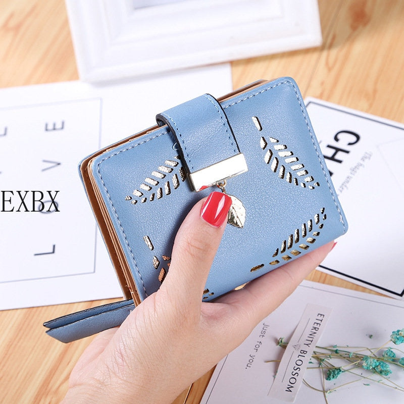 Hollow Golden Leaf Buckle PU Leather Wallet