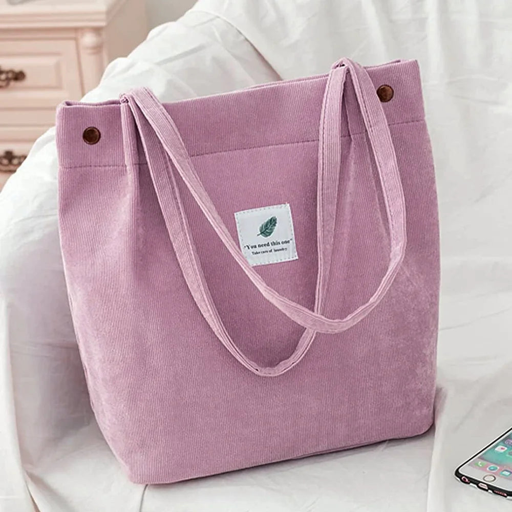 Corduroy Reusable Casual Outdoor Tote Bag