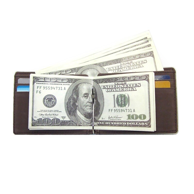 Short PU Leather Money Clips Solid Thin Wallet