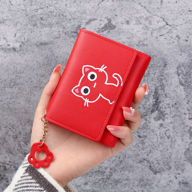 Cute Cat Leather Small Card Holder Wallet