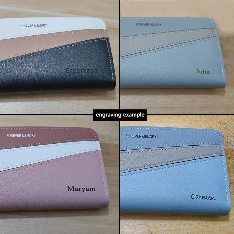 Long Cute Fashion Multifunctional Clutch Name Engraving Wallet