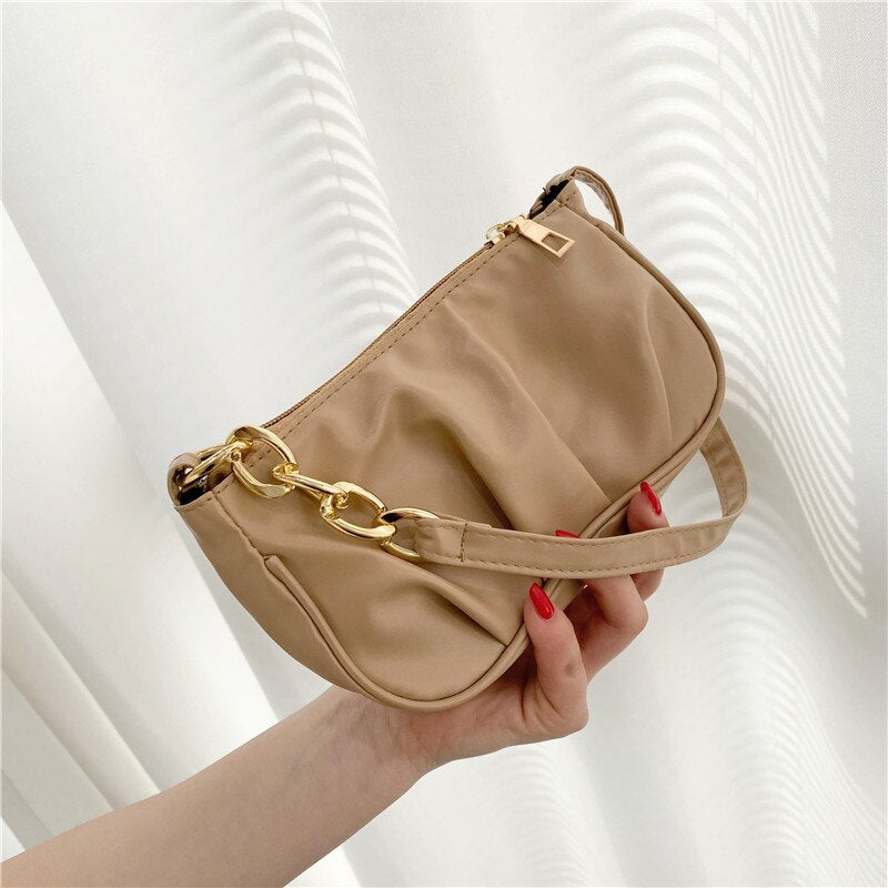 Vintage Pleated Thick Chain Shoulder Underarm Bag