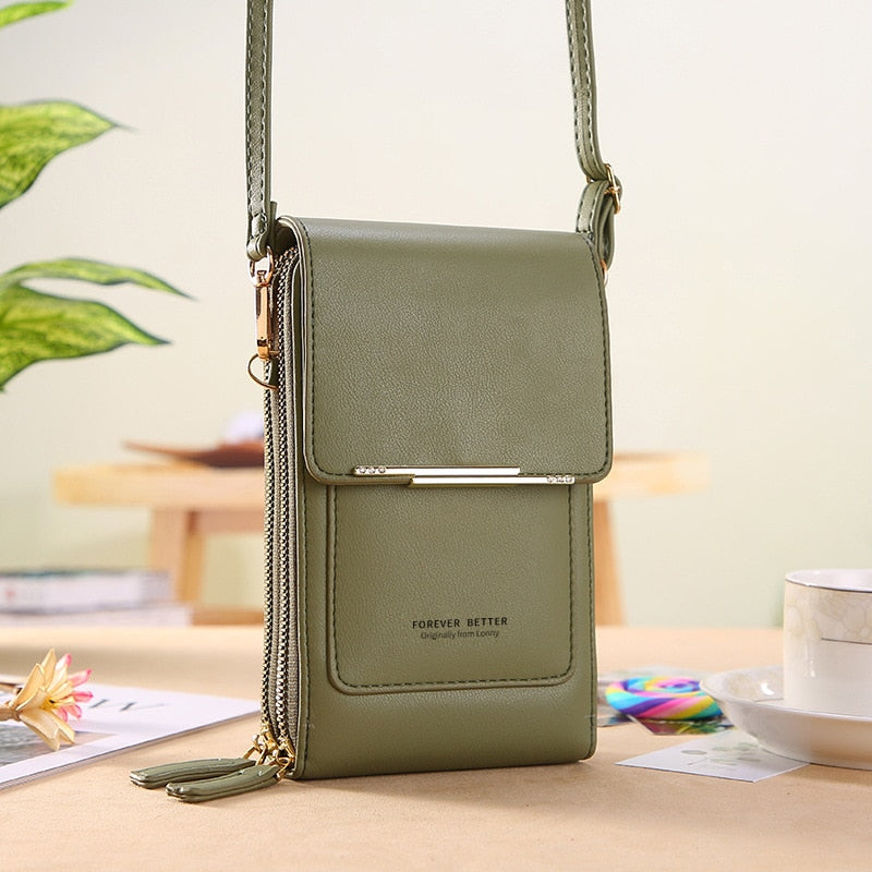 Fashion Soft Leather Touch Screen Cell Phone Bag