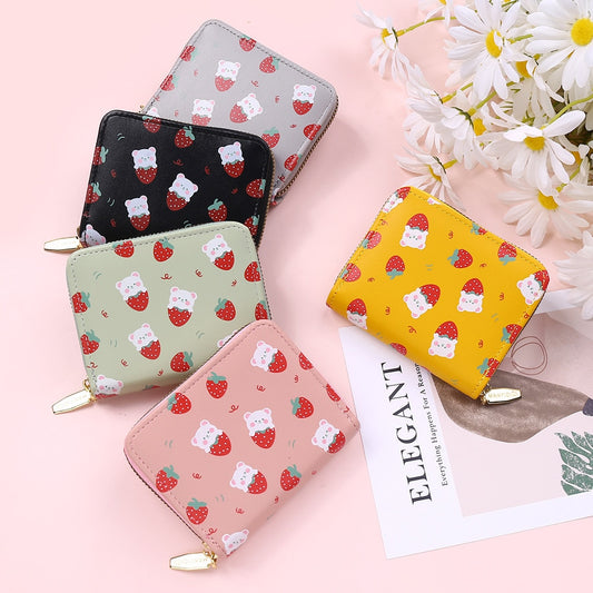 Cute Cartoon Strawberry Bear Printing Wallet