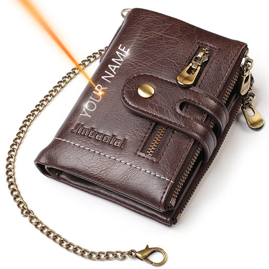 Name Customized PU Leather Card Holder Chain Men Wallet