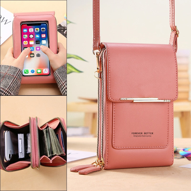 Fashion Soft Leather Touch Screen Cell Phone Bag