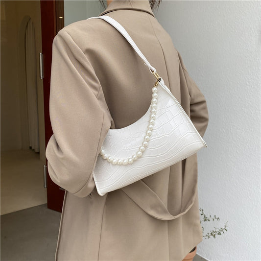 Retro PU Leather Fashion Pearl Top Underarm Bag