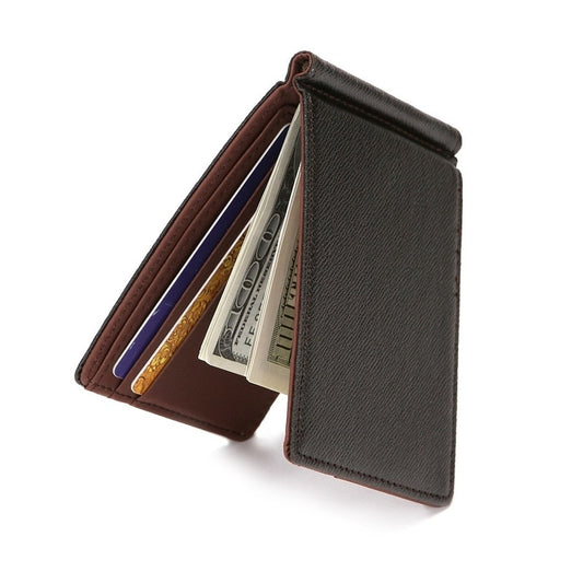 Short PU Leather Money Clips Solid Thin Wallet