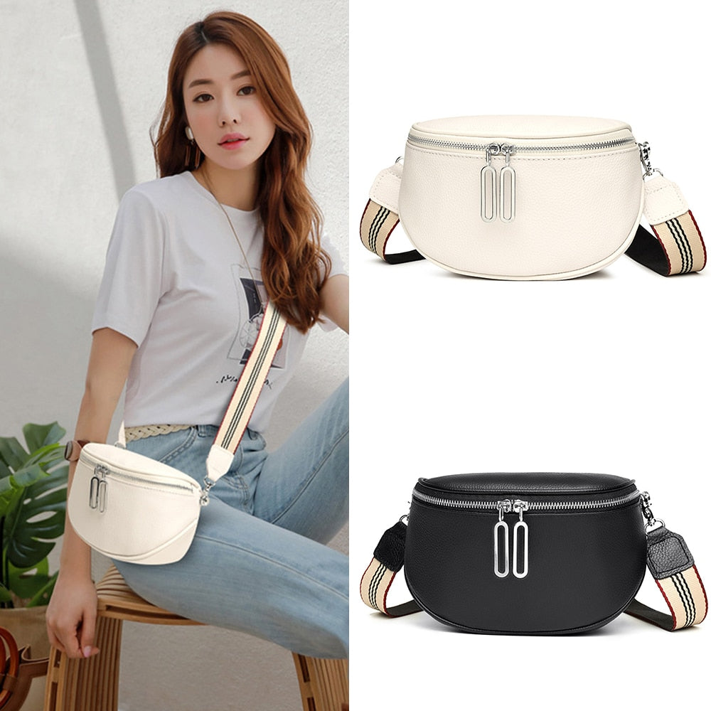 Casual PU Leather Wide Stripe Crossbody Bag