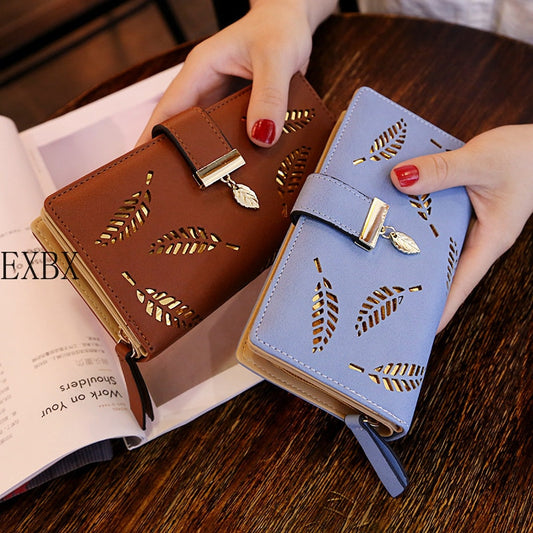 Hollow Golden Leaf Buckle PU Leather Wallet